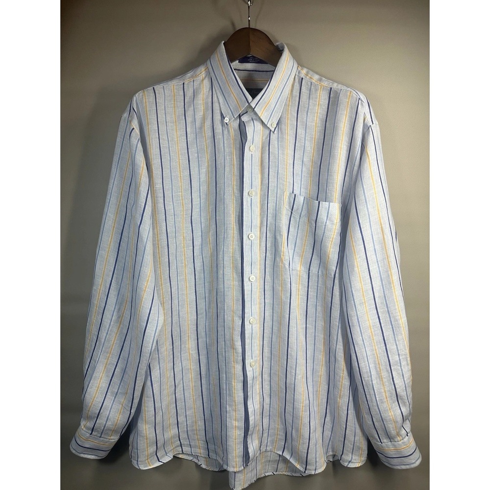 Alan Flusser Men's Long-Sleeve Button-down Casual to‎ Business Shirt Stripped XL